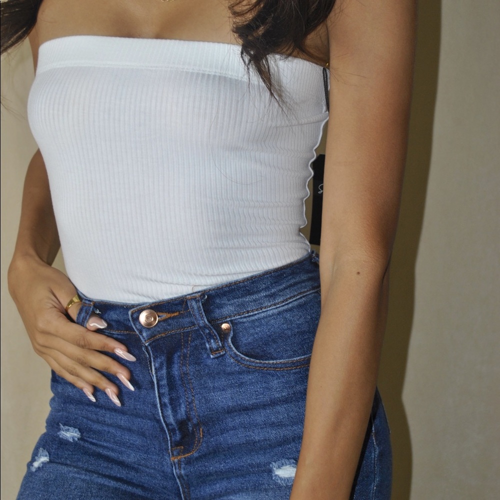 White tube top bodysuit
